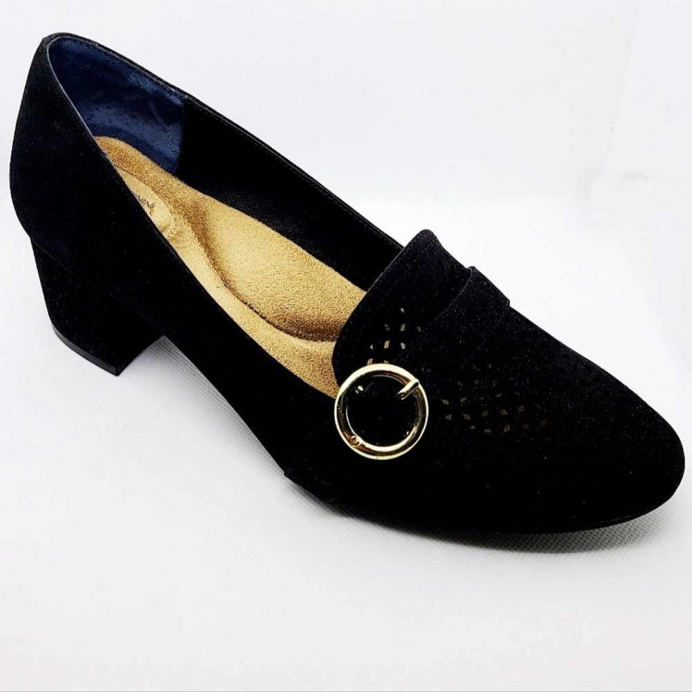 Giani Bernini Black Inndee Golden Buckle Slip On Loafer Pump Shoes Size 8M